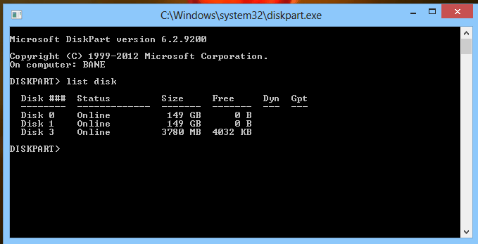 list-disk-diskpart