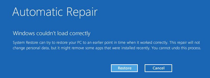 automatic repair windows couldnt load correctly