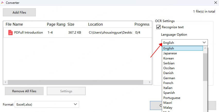 set ocr language
