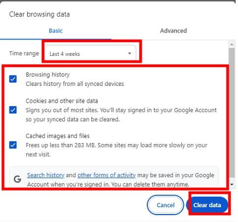 clear data