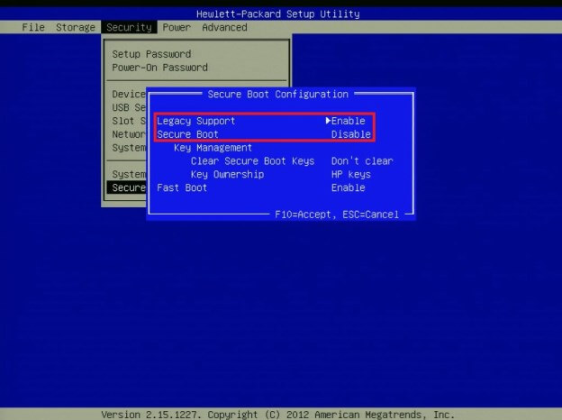 disable secure boot