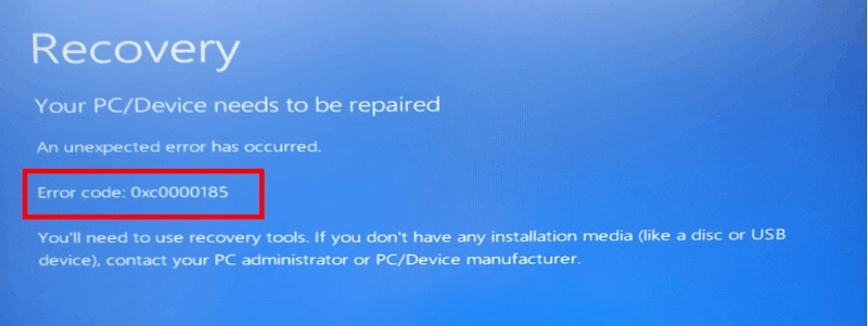 error code 0xc0000185