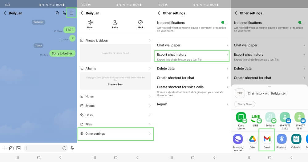 restore LINE chat from Google Drive to iPhone via Email