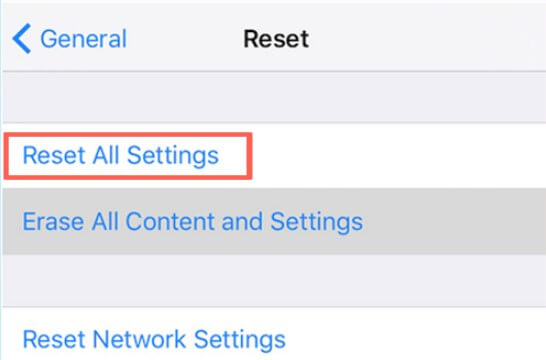 reset all settings