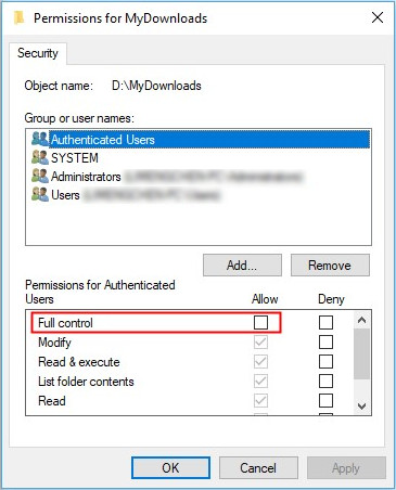 get permission folder