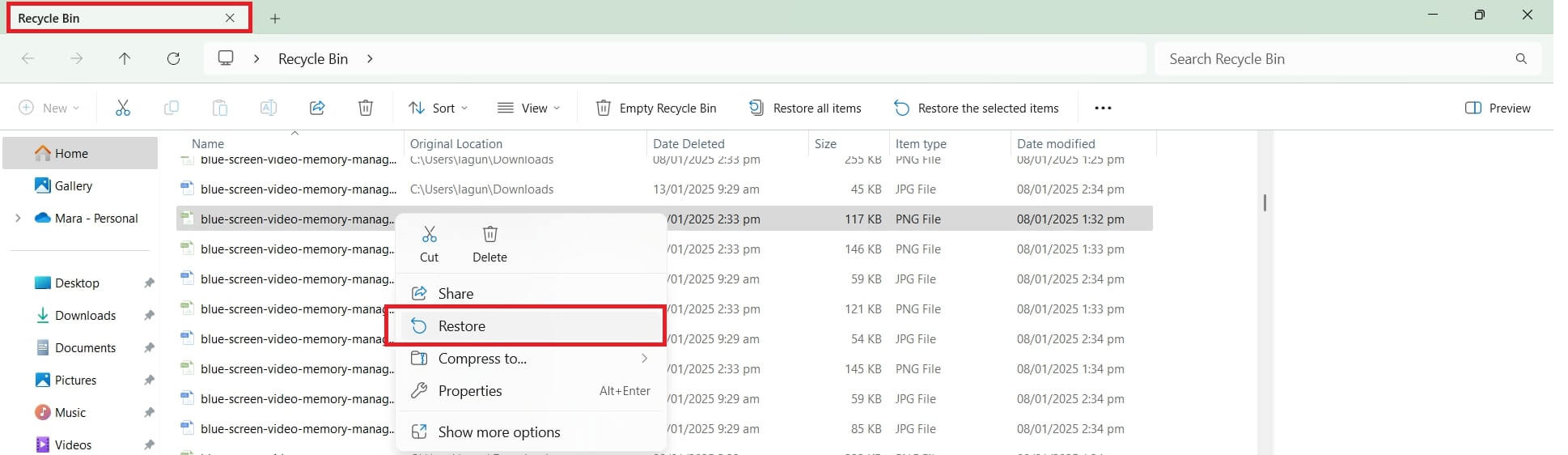restore file