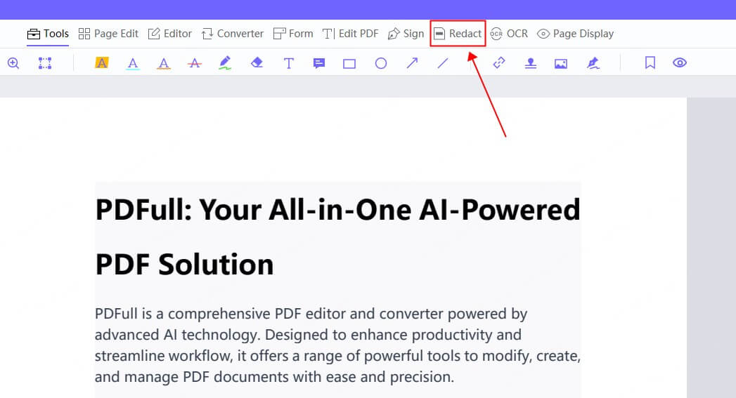 click redact button