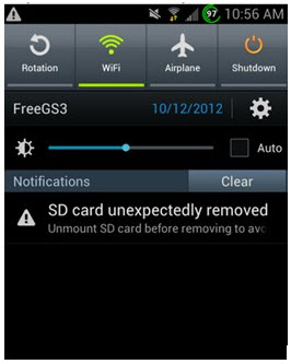 SD card unexpectedly removed