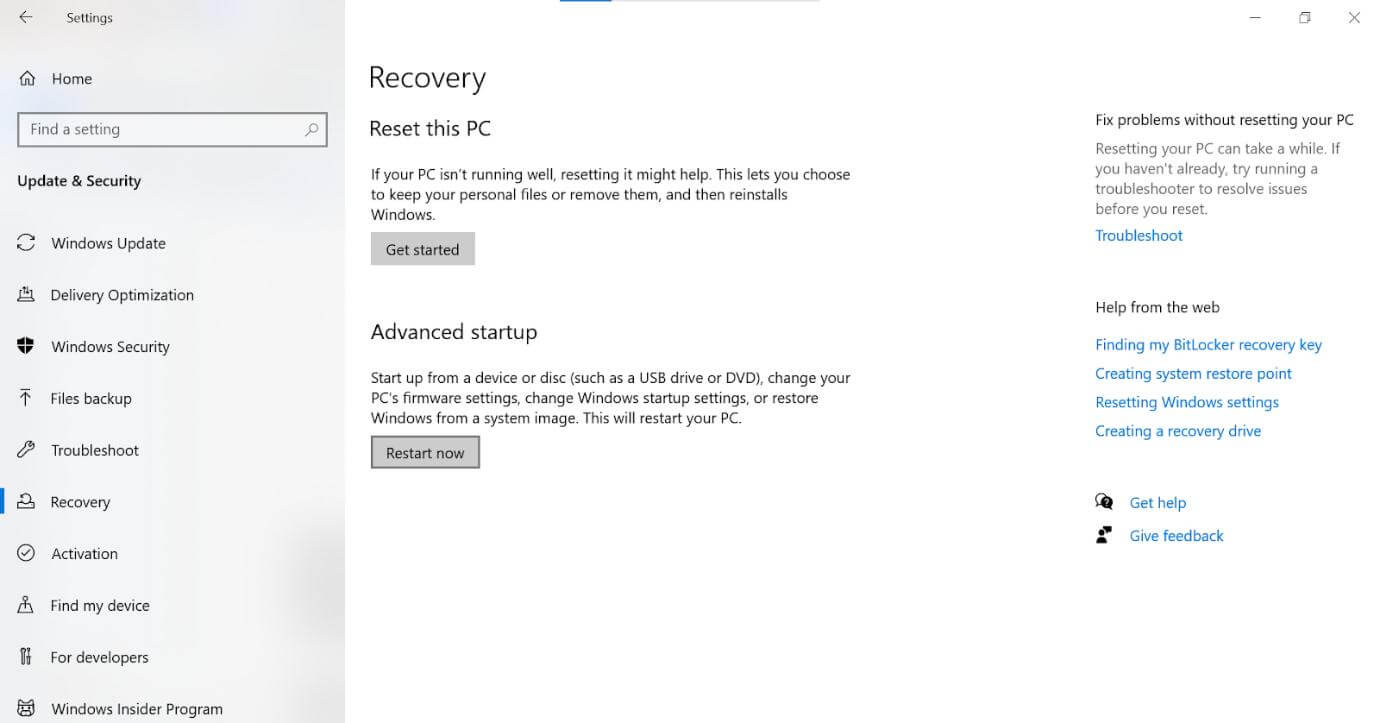 click restart now