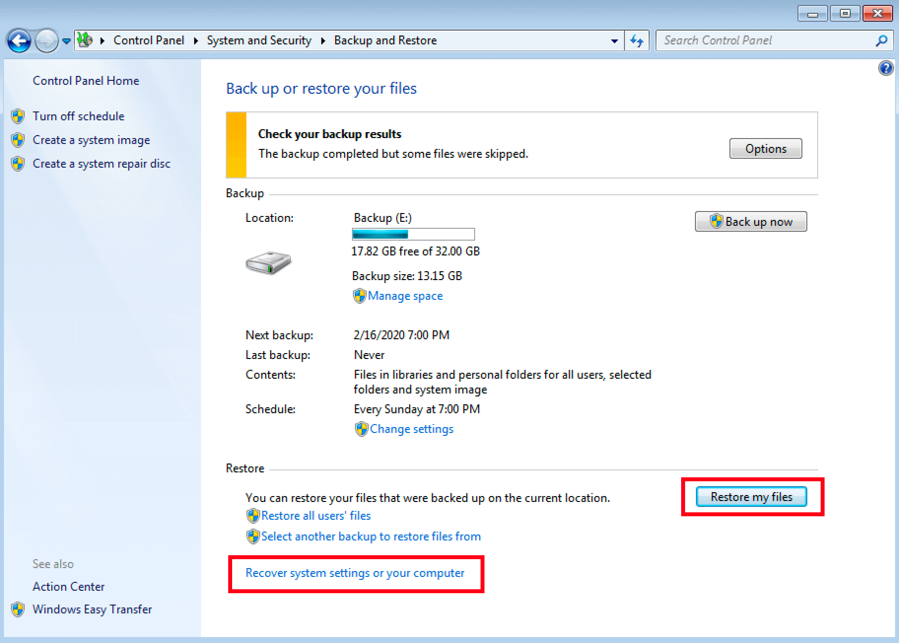 backup and restore win7
