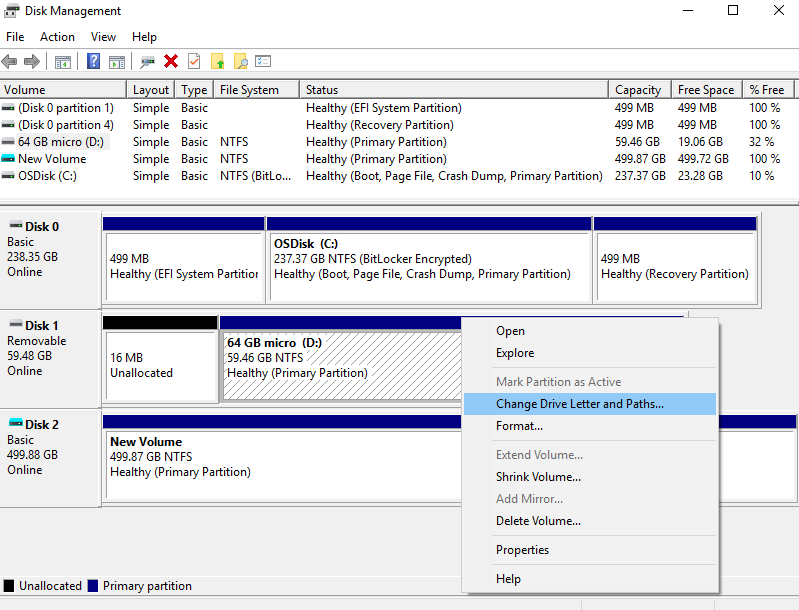 change drive letter and path