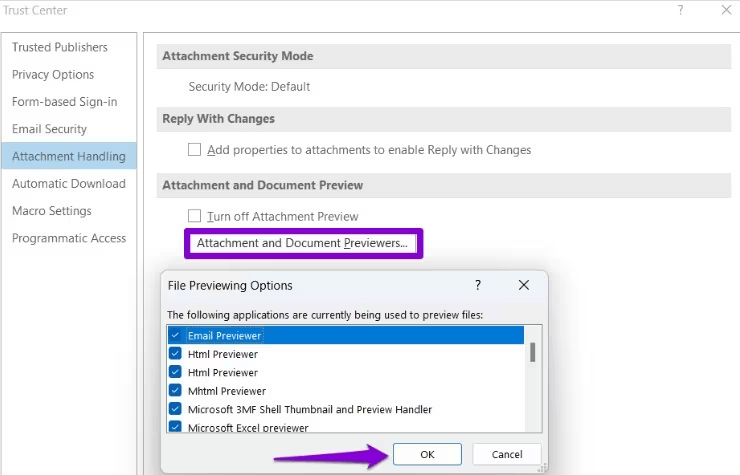 Customize setting to fix missing attachments in outlook