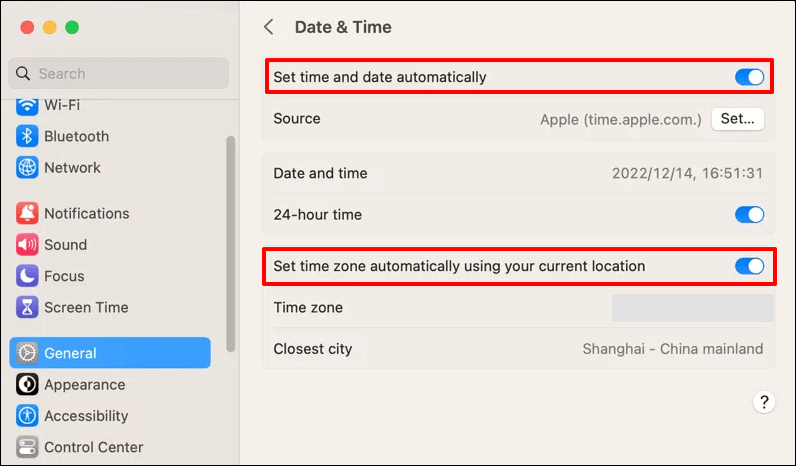 date time settings
