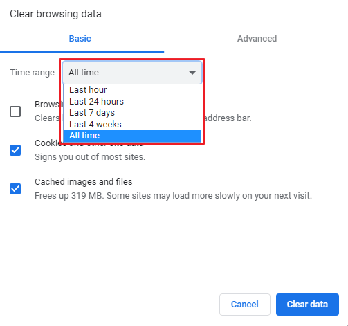 Clear Data to fix an error occurred