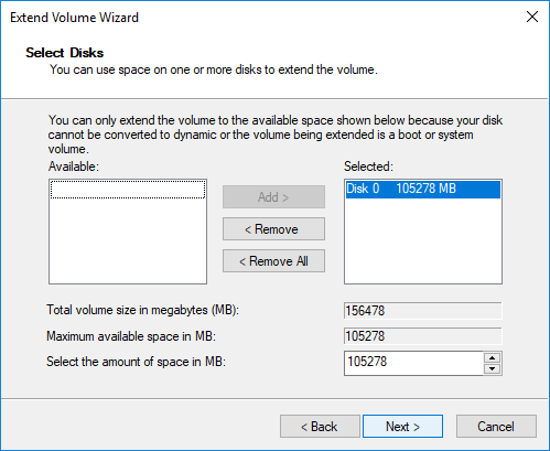 extend c drive in disk management