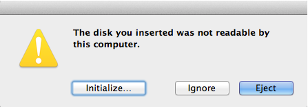 the disk inserted was not readable by this computer