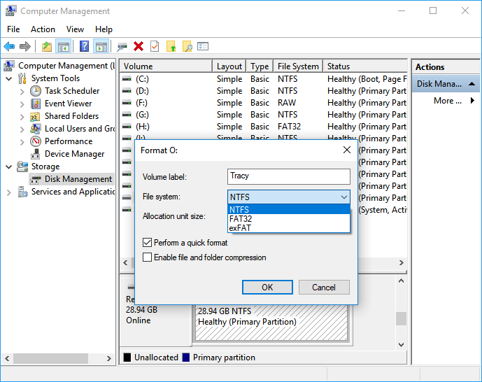 format sd card disk management