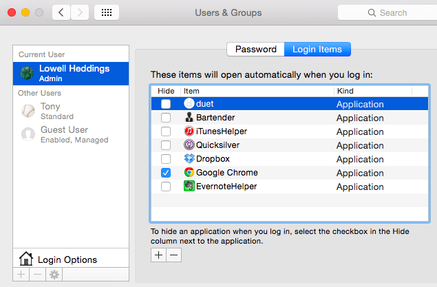 login item on Mac