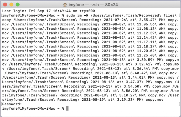 Enter password to empty Trash