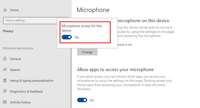 microphone access for this device