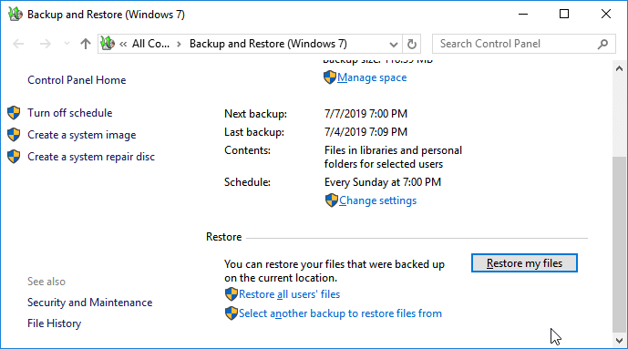 Restore my files