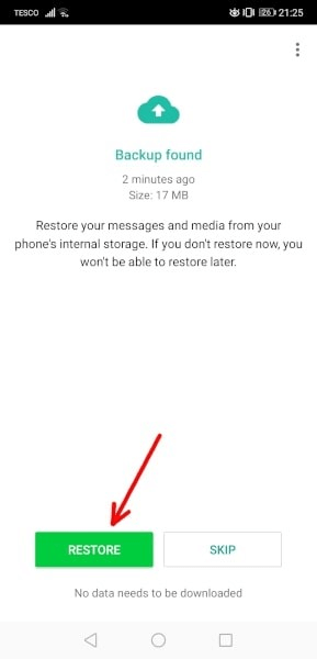 click restore button