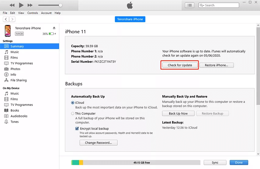 update iphone via itunes