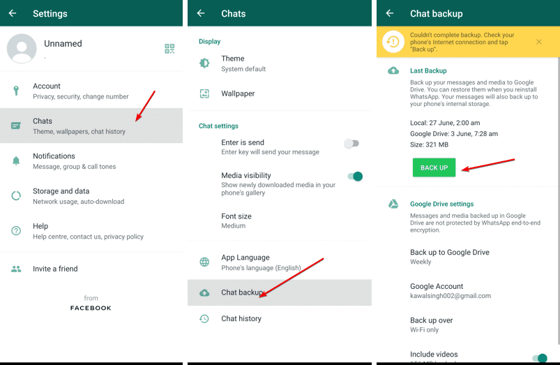 enable whatsapp backup